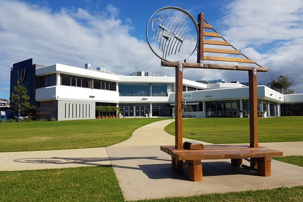 The Fish and Ships bench designed and built by members of the Maritime Museum in Port Macquarie