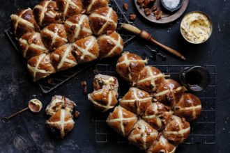 maple & pecan with bacon butter hot cross buns