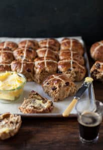 stout infused easter hot cross buns